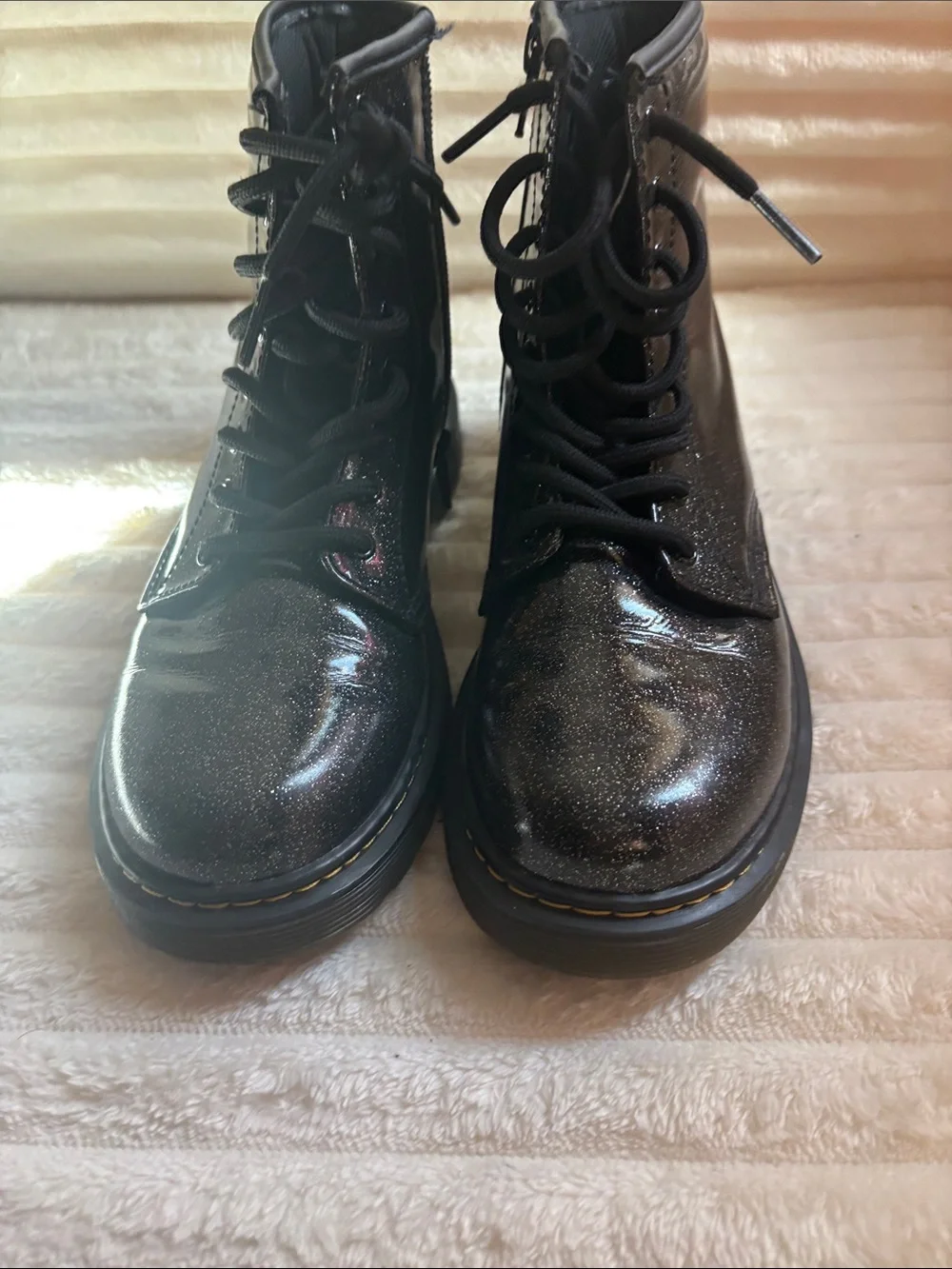 Dr. Martens Black Sparkle Lace-Up Kids Boots